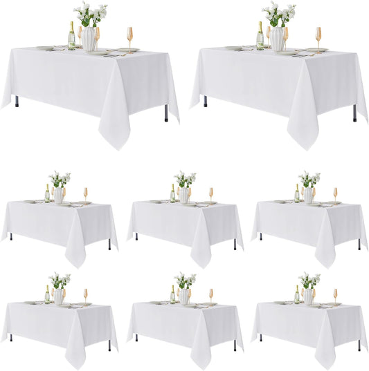Fitable 8 Pack Table Cloth Rectangle Table: Stain and Wrinkle Resistant Tablecloth Rectangular, Washable Polyester Tablecloths for Wedding Party Dining Banquet Event Catering(White, 70x108 Inch)