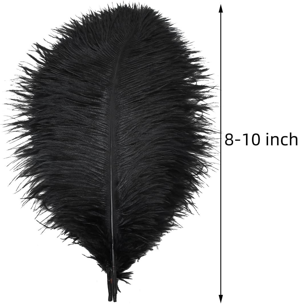 Ballinger Black Ostrich Feathers Bulk - 24Pcs 8-10inch Feathers for Crafts,Gatsby and Halloween Party Centerpieces