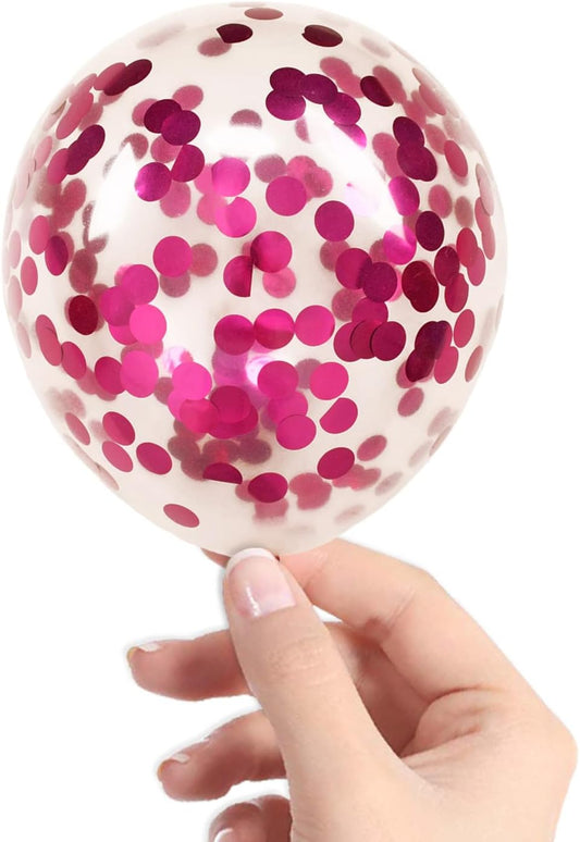 Hot Pink Confetti Balloons, 40 Pcs 5 Inch Clear Balloons with Confetti Inside for Graduation Engagement Cake Topper Decor Bridal Shower Baby Shower Birthday Party Decoration Supplies