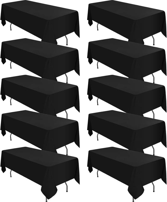 10 Pack Polyester Tablecloth, 60 x 102 Inch Black Polyester Table Cloth for 6 Feet Rectangle Tables, Stain and Wrinkle Resistant Washable Table Cover for Kitchen Wedding Banquet Restaurant Party