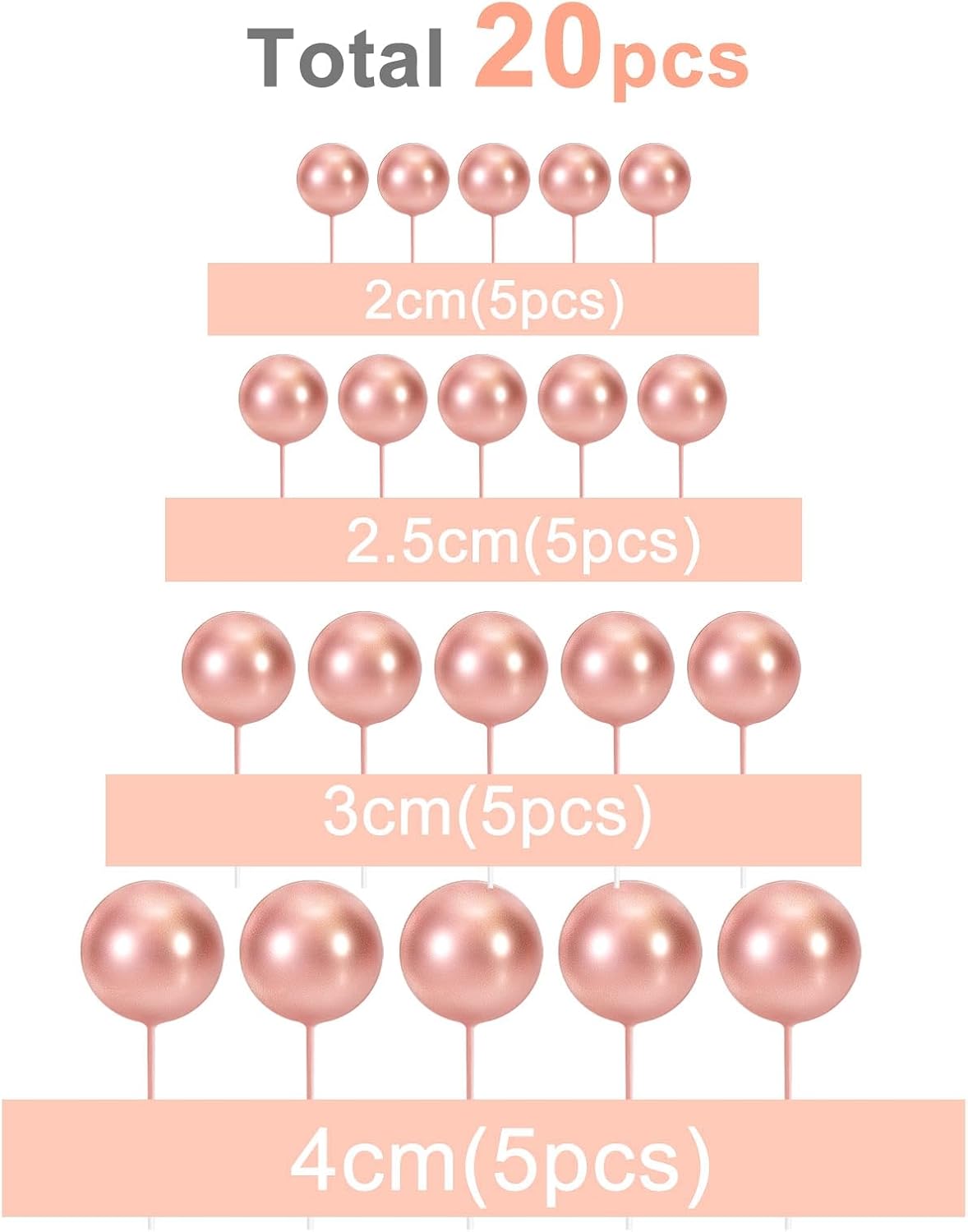 ASTARON 20 Pcs Ball Cake Topper Decorations Mini Balloons Cake Topper Sticks Rose Gold Balls Cake Picks Cake Topper Balls Cake Decorations for Wedding Birthday Cake Decorations