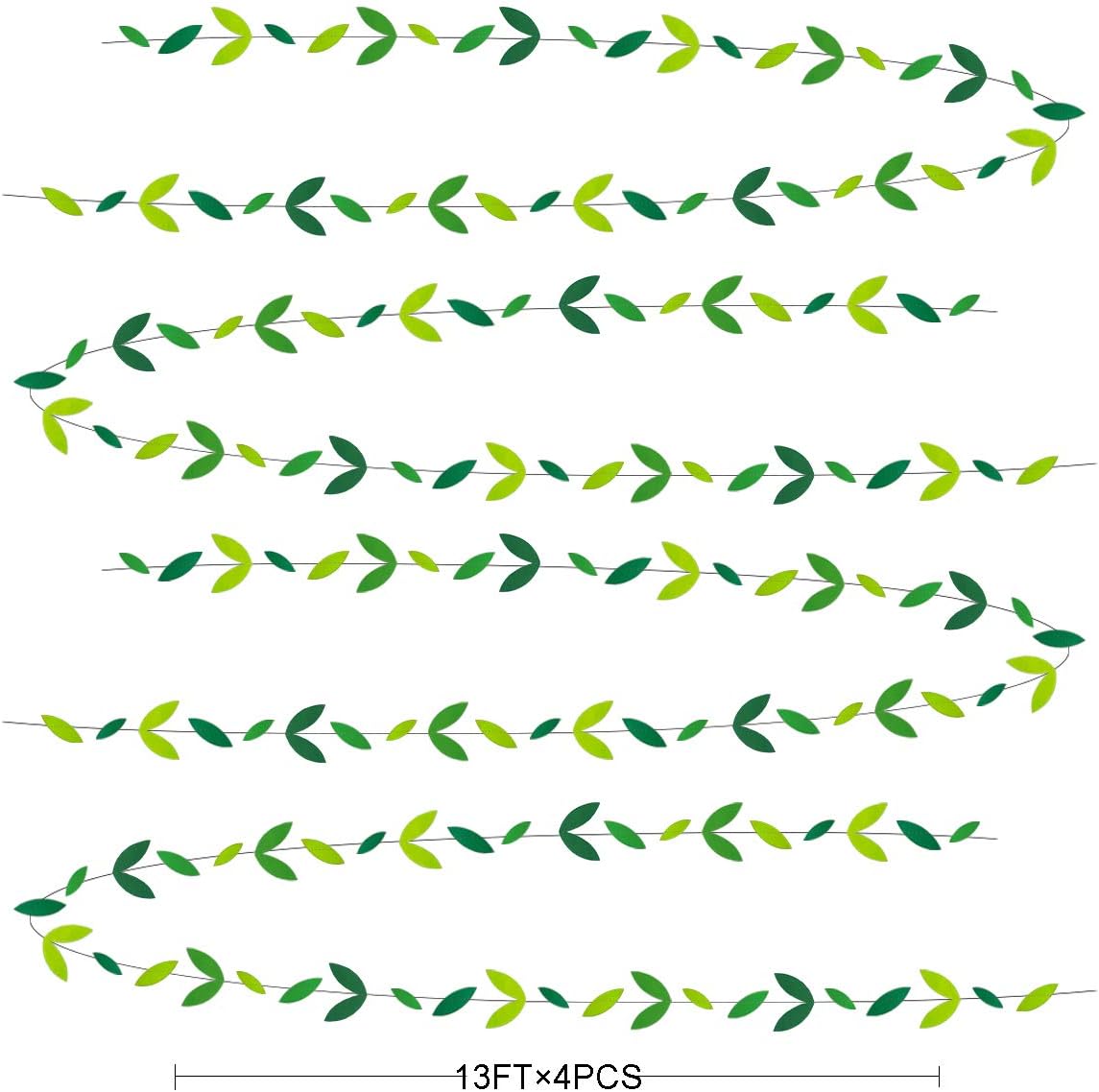 52 Ft Spring Summer Theme Green Paper Leaf Garland Hanging Leaves Streamer Banner for Green Birthday Wedding Engagement Bridal Shower Bachelorette Baby Shower Tea Party Decorations Supplies (4 Packs)
