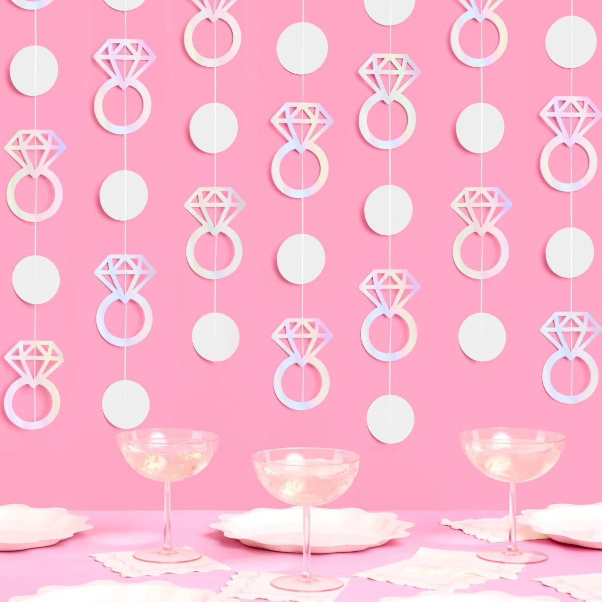 xo, Fetti Iridescent Engagement Ring Garland - 4 pcs, 12' | Bachelorette Decorations, Tying The Knot Bride Bach Decor, Engagement Party Photo Booth Backdrop, Proposal Supplies