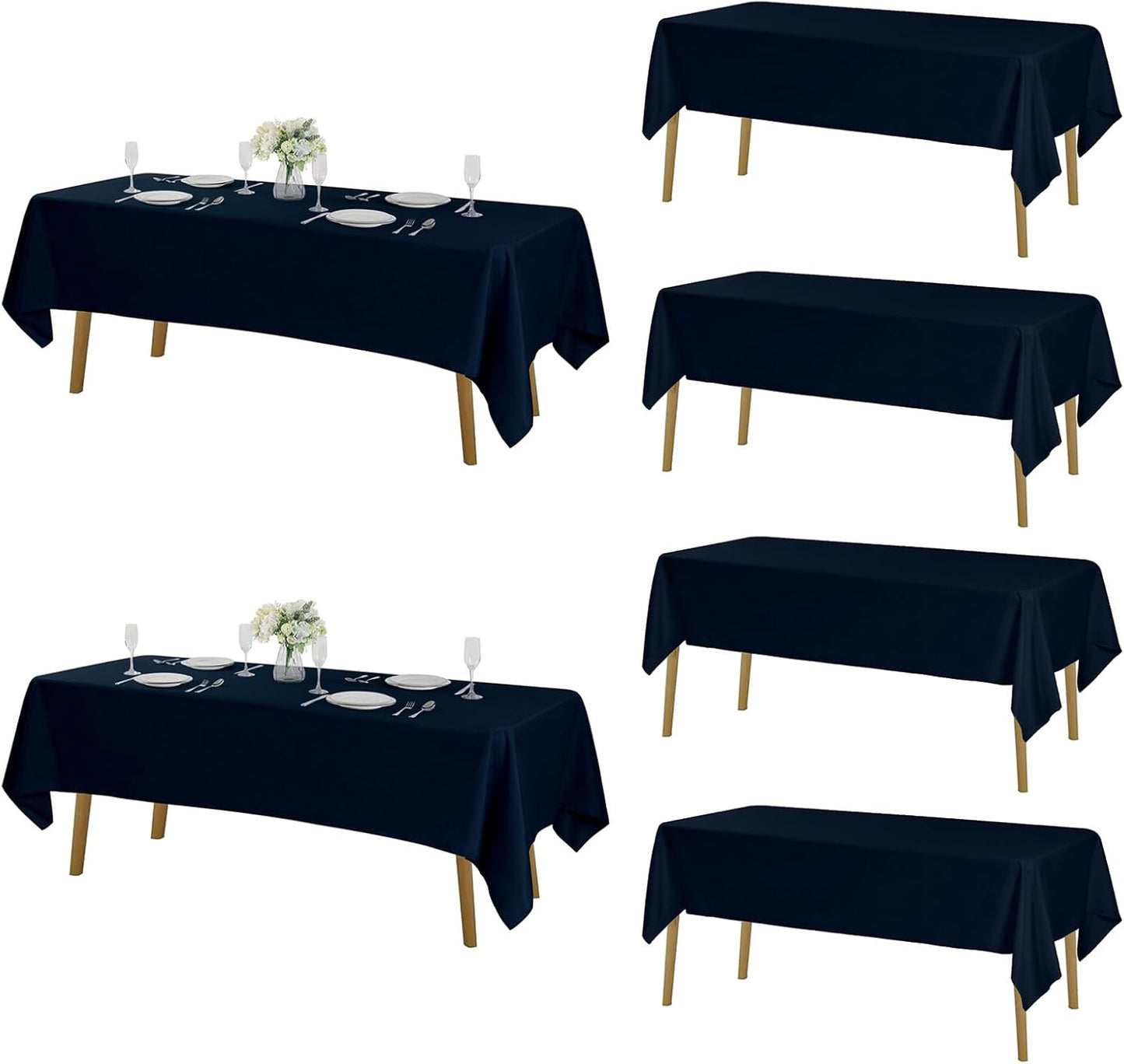 Fokitut 6 Pack Rectangle Tablecloth, 60x120 Inch, Stain Resistant and Wrinkle Polyester Table Cloth, Fabric Table Cover for Kitchen Dining, Wedding, Party, Holiday Dinner-Navy