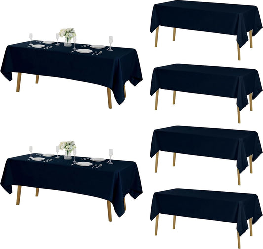 Fokitut 6 Pack Rectangle Tablecloth, 60x120 Inch, Stain Resistant and Wrinkle Polyester Table Cloth, Fabric Table Cover for Kitchen Dining, Wedding, Party, Holiday Dinner-Navy