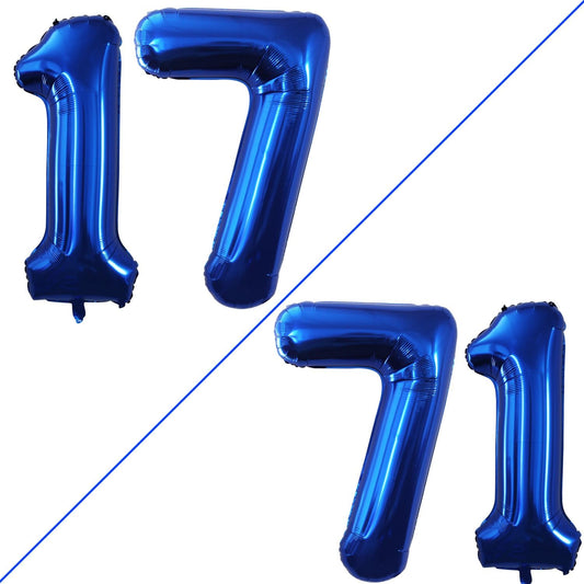 GOER Number 17 Balloons for 17th Birthday Sweet 17 Party Decorations,42 Inch Jumbo Foil Helium 71 Balloons for 71st Birthday Party Decoration (Blue)