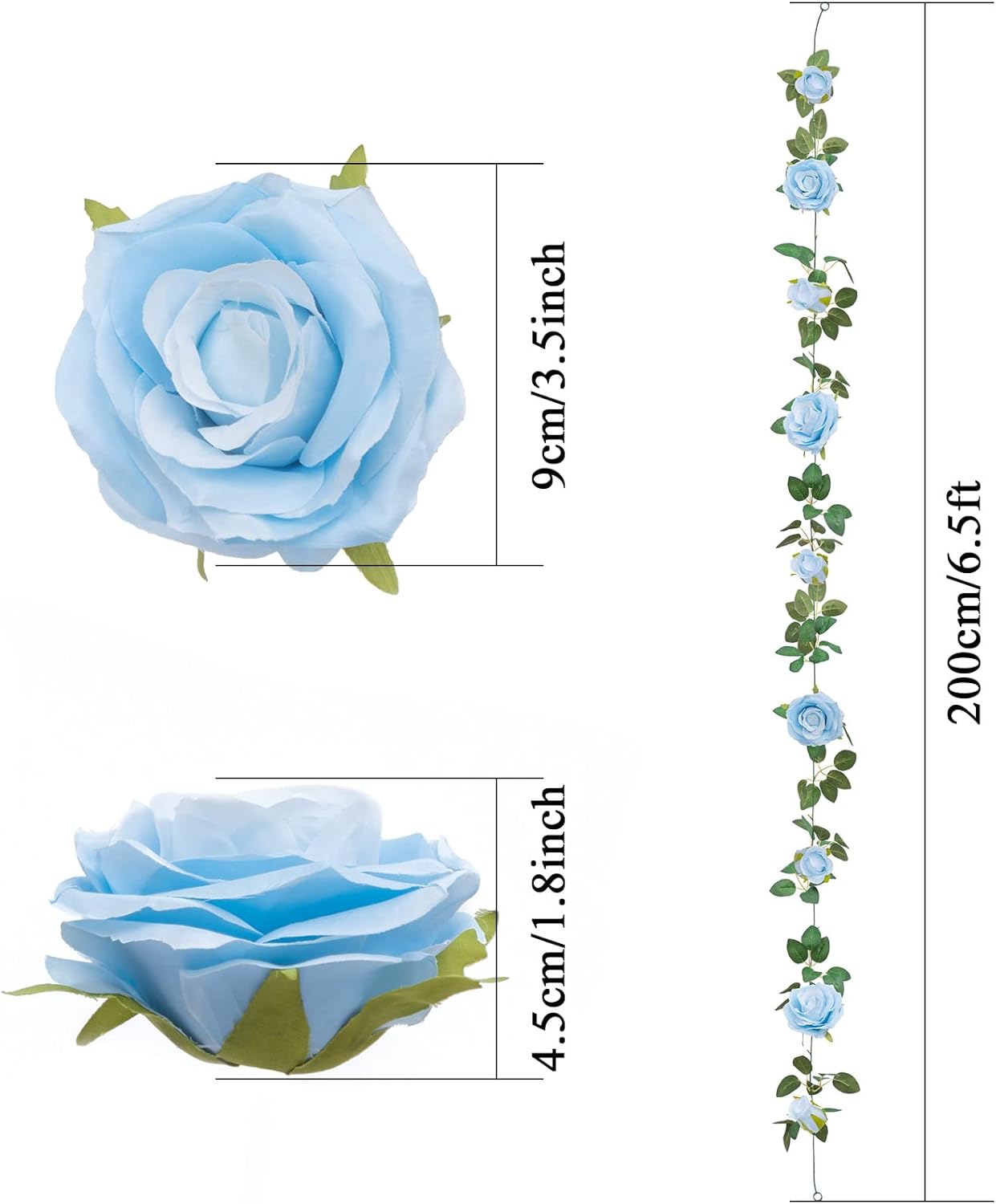 U'Artlines 3 Pack Artificial Blue Rose Vines Floral Garlands Total 19.5 Ft Fake Vine Silk Flower Garland for Indoor Outdoor Home Wedding Arch Garden Wall Decoration
