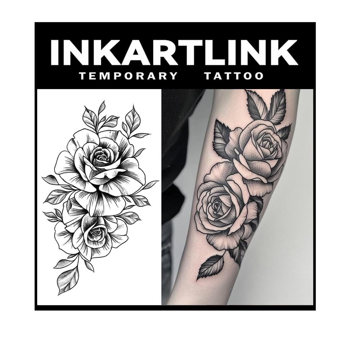 INKARTLINK Tattoo Tech, 2 Sheets Extra Large Semi Permanent Tattoo, Adult Art Design Temporary Tattoos, Lasts 1-2 Weeks, Waterproof, Realistic Look, No Adhesive, No Reflection (Flower)203