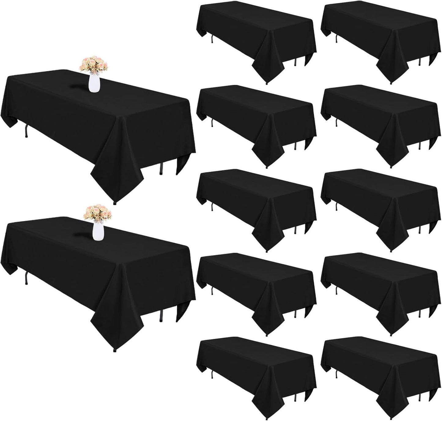 12 Pack Black Tablecloths 60 x 84 Inch Rectangular Table Cloths for Rectangle Tables 4ft, Wrinkle Resistant Black Table Cloth Washable Polyester Fabric for Buffet Wedding Party Banquet