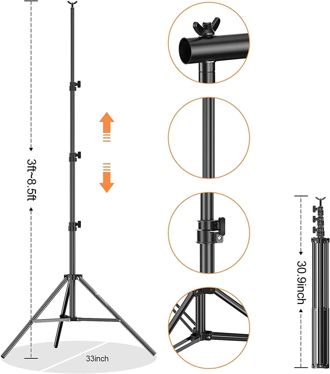 Photo Backdrop Stand, 8.5 x 10 ft Back Drop Adjustable Stands, Photography Background Support System Kit with Carry Bag, Clips and Clamps for Photo Video Studio, Parties, Wedding