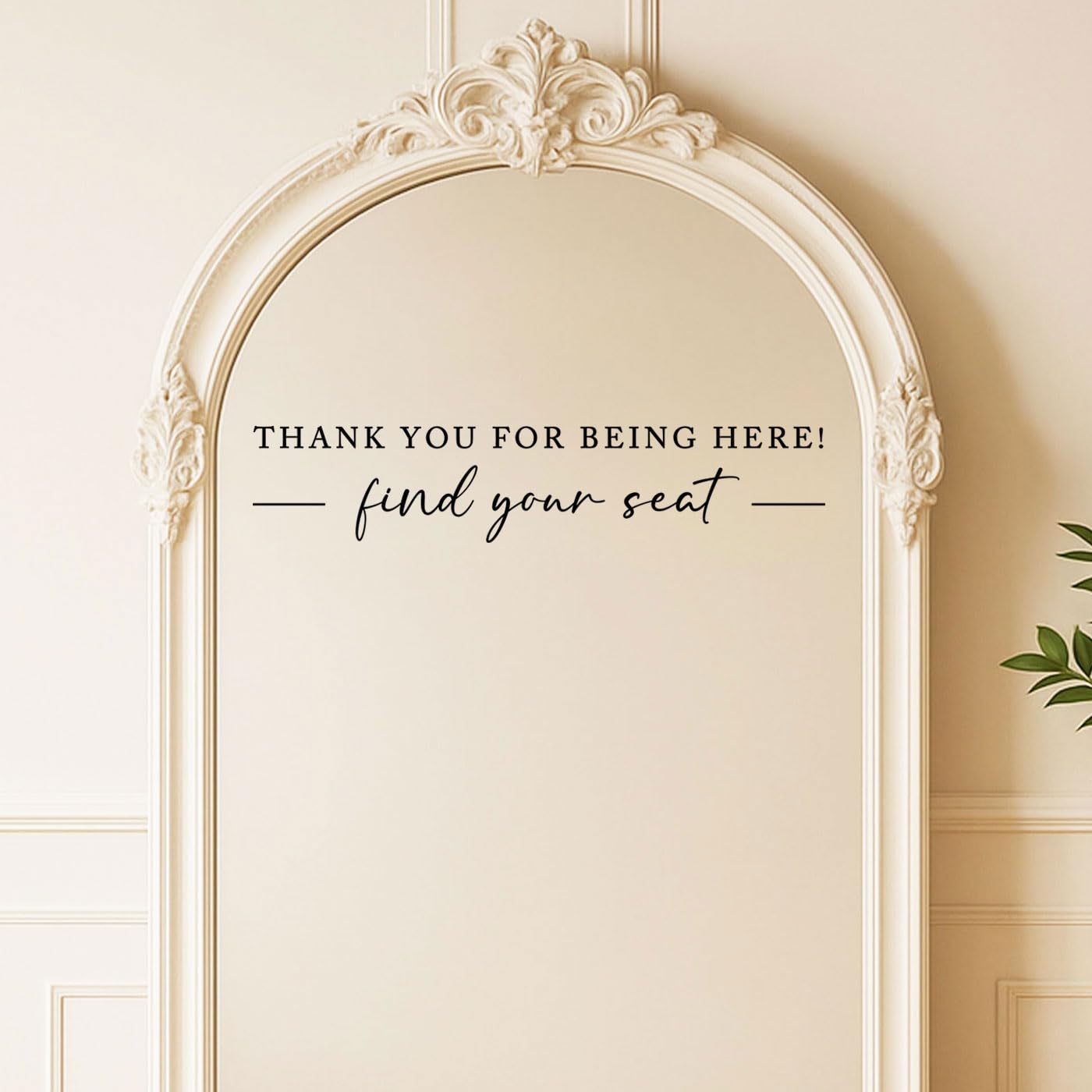 Seating Chart Sign, Wedding Mirror Decal, Thank You for Being Here Find Your Seat, Wedding Seating Chart Header Vinyl Decal, Your Seat Awaits Wedding Sign Decal, Mirror Sticker for Seating (Black, Wide 20")