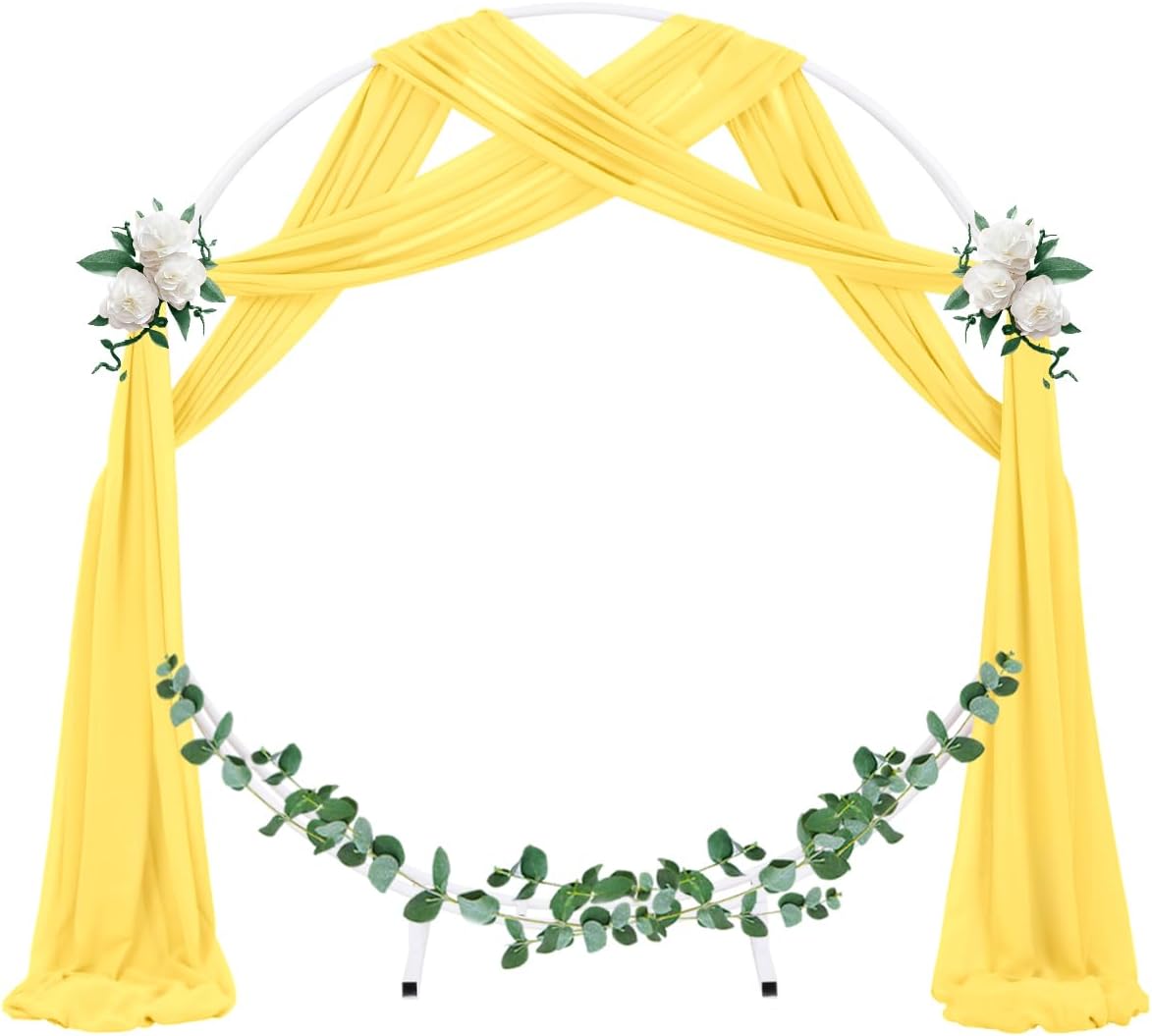 Socomi Wedding Arch Draping Fabric 3 Panels 29" x 19Ft Sheer Chiffon Curtain Drapes 6 Yards for Wedding Ceremony Birthday Party Decoration Yellow Gold