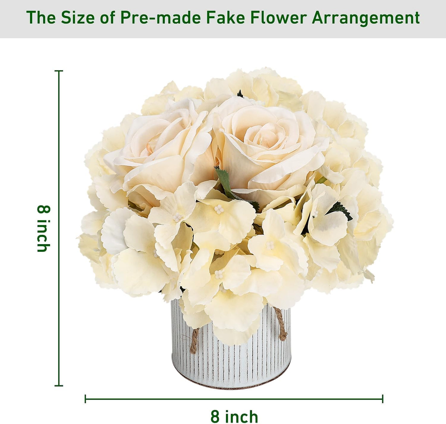 Flower Table Centerpieces - Set of 6 Floral Arrangement Artificial Wedding Hydrangeas Floral Arrangement with Rustic Metal Vase for Bridal Tea Party Event Decorations - Champagne