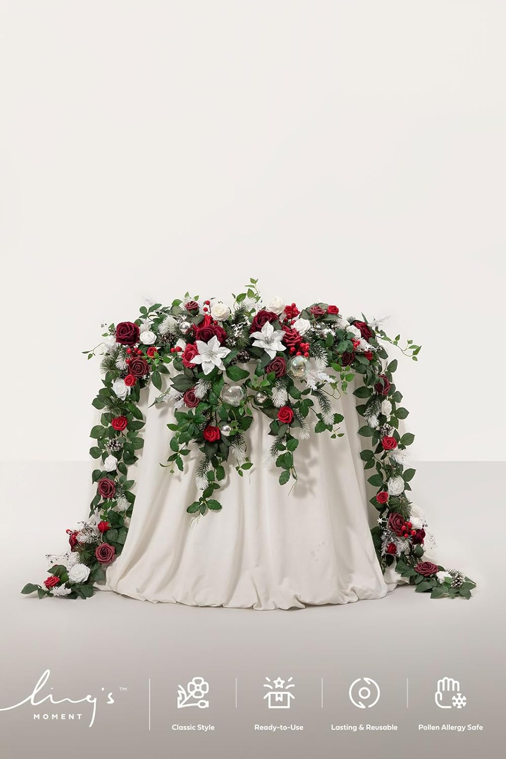 Ling's moment 9FT Eucalyptus and Willow Leaf Garland with White Flower, Handcrafted Wedding Sweetheart Table Centerpieces Head Table Decor Arch Backdrop Decorations for Wedding | Red & White