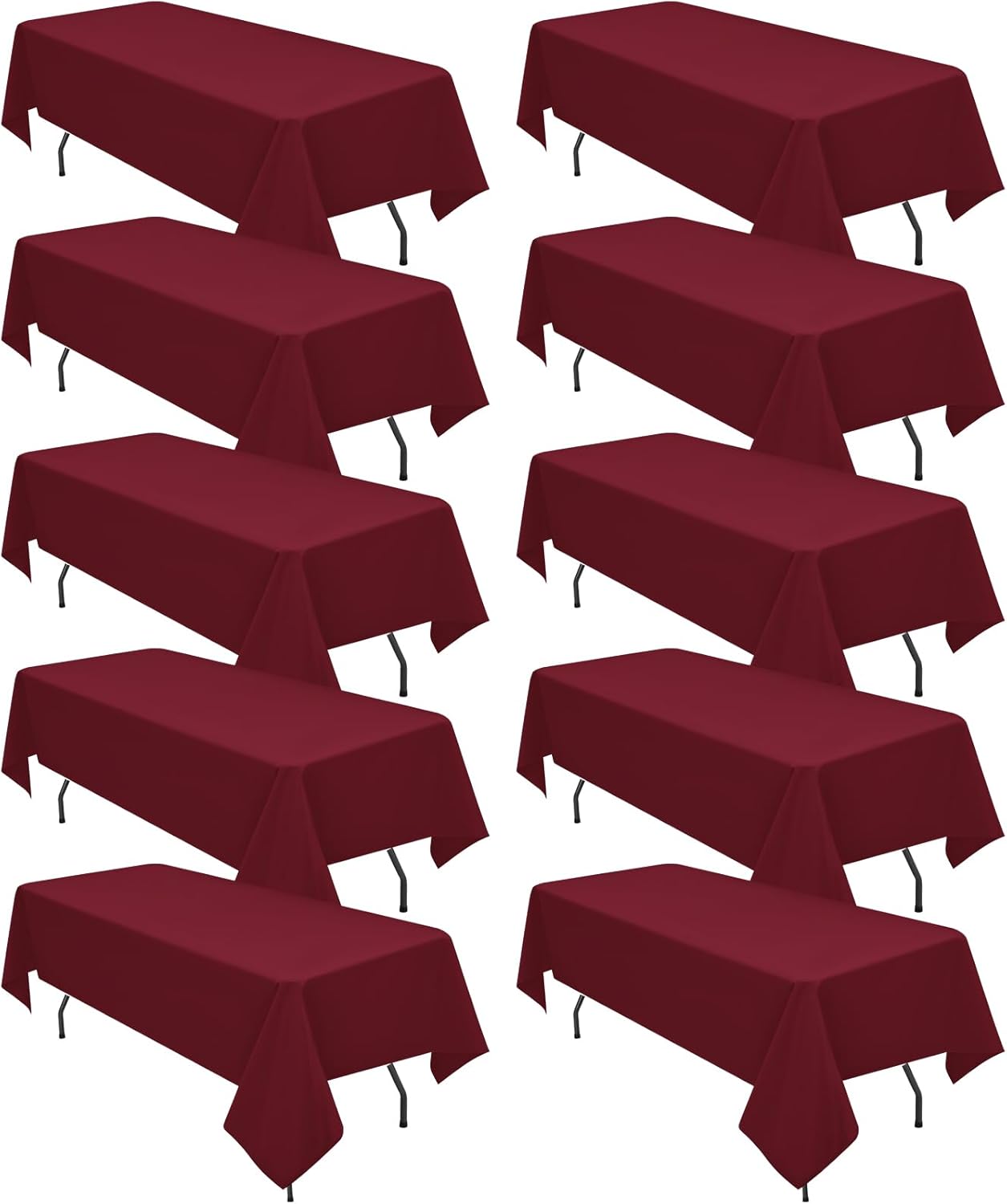 10 Pack Burgundy Tablecloths for 6ft Rectangle Tables 60 x 102 Inch - Polyester Table Cover Stain and Wrinkle Resistant Washable Fabric Table Clothes for Wedding Party Banquet Reception Restaurant