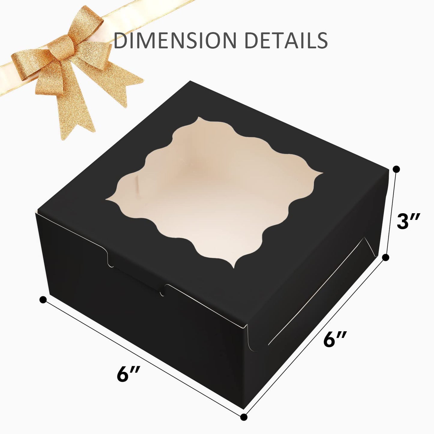 Bakepacker Black Bakery Boxes with Window 6x6x3 inches Thick & Sturdy Macaroon Pastry Boxes Cookie Boxes for Bakerys（60-Packs）