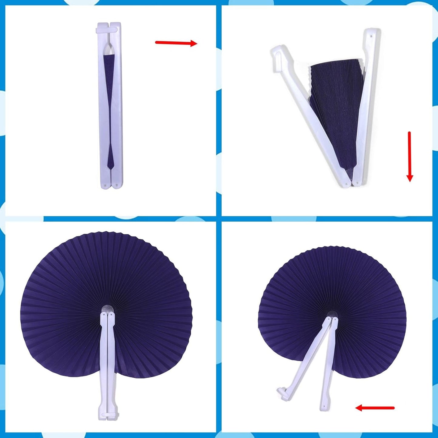 12 Packs Decorative Paper Folding Hand Fans Handheld,Purle Round Foldable Wedding Fans Chinese and Japanese Fans Bulk for Bridal Guest Church Party Favors Dancing Birthday DIY