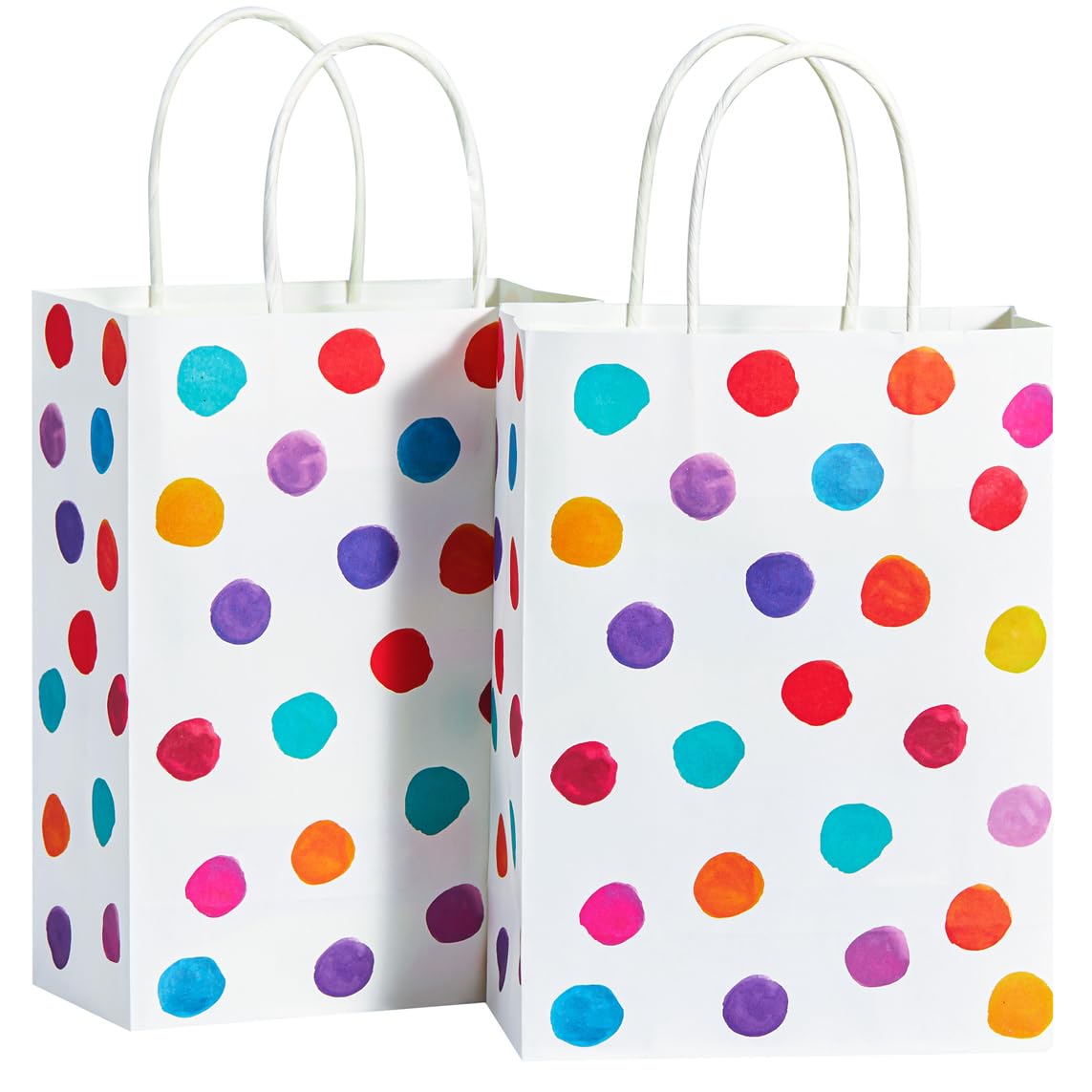 SUNCOLOR 24 Pack Small Paper Gift Bags, Colorful Polka Dot Design, 8.7 x 6.3 x 3.15 Inch, with