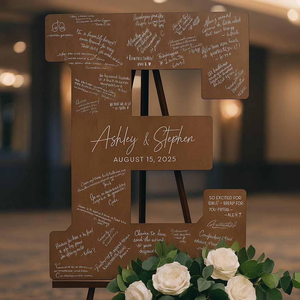NAZENTI Wedding Guest Book Alternative Wooden Letter Personalized, Custom Initial Wedding Guest Book Alternative with Names, Wedding Guestbook for Guests to Sign, Letter Guest Book Wedding Reception