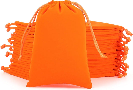 Velvet Drawstring Jewelry Bag, 50Pcs Orange Coin Pouch, 4x6 Dice Bag,For Wrapping Halloween Party Favors, Small Jewelry, Small Bussiness, Craft Fair Vendor Supplies