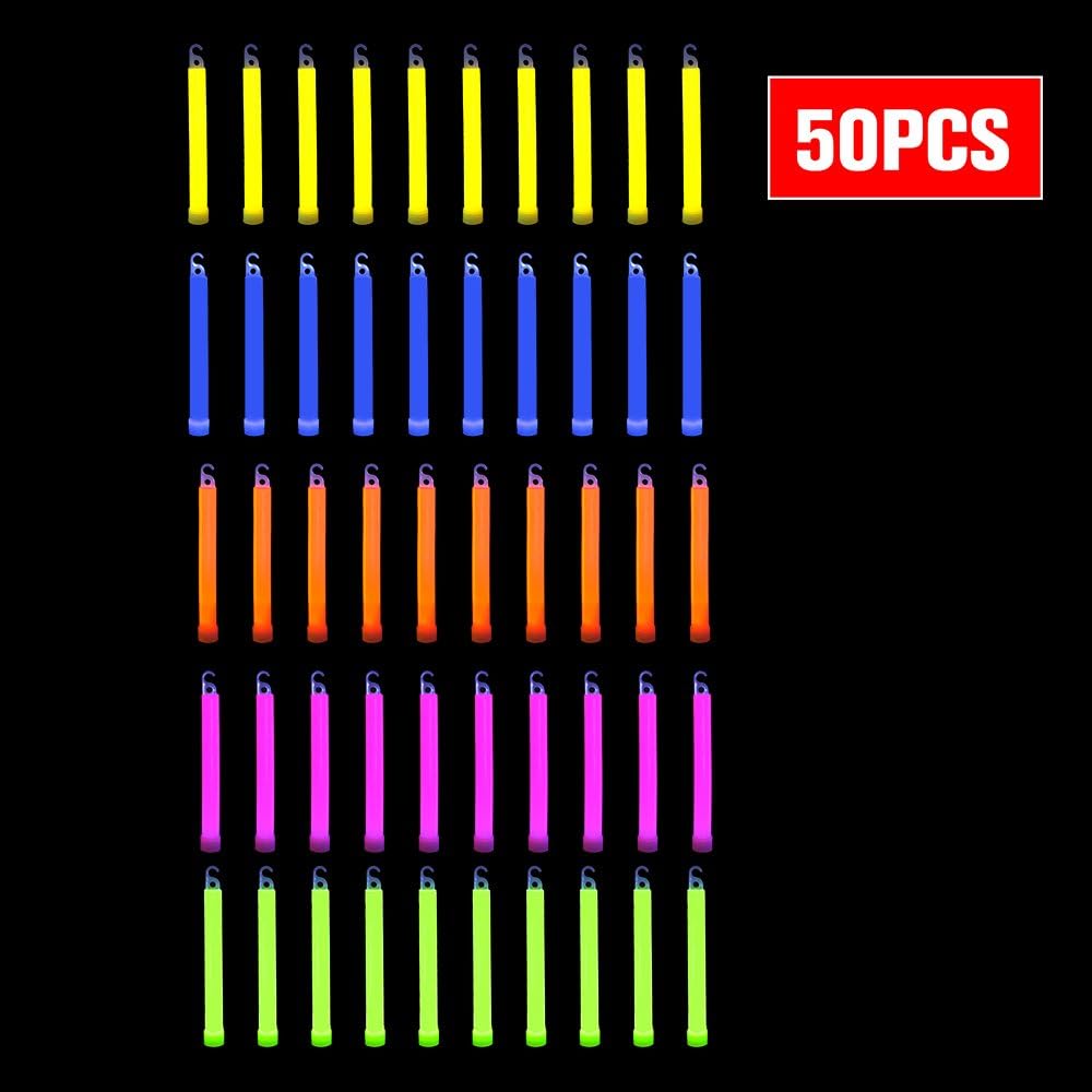 novelinks 50 Pcs 6'' Premium Glow Sticks Bulk - Ultra Bright Large Glow Necklaces Light up Glow in The Dark , Emergency Glow Sticks, Long-lasting Lighting Waterproof