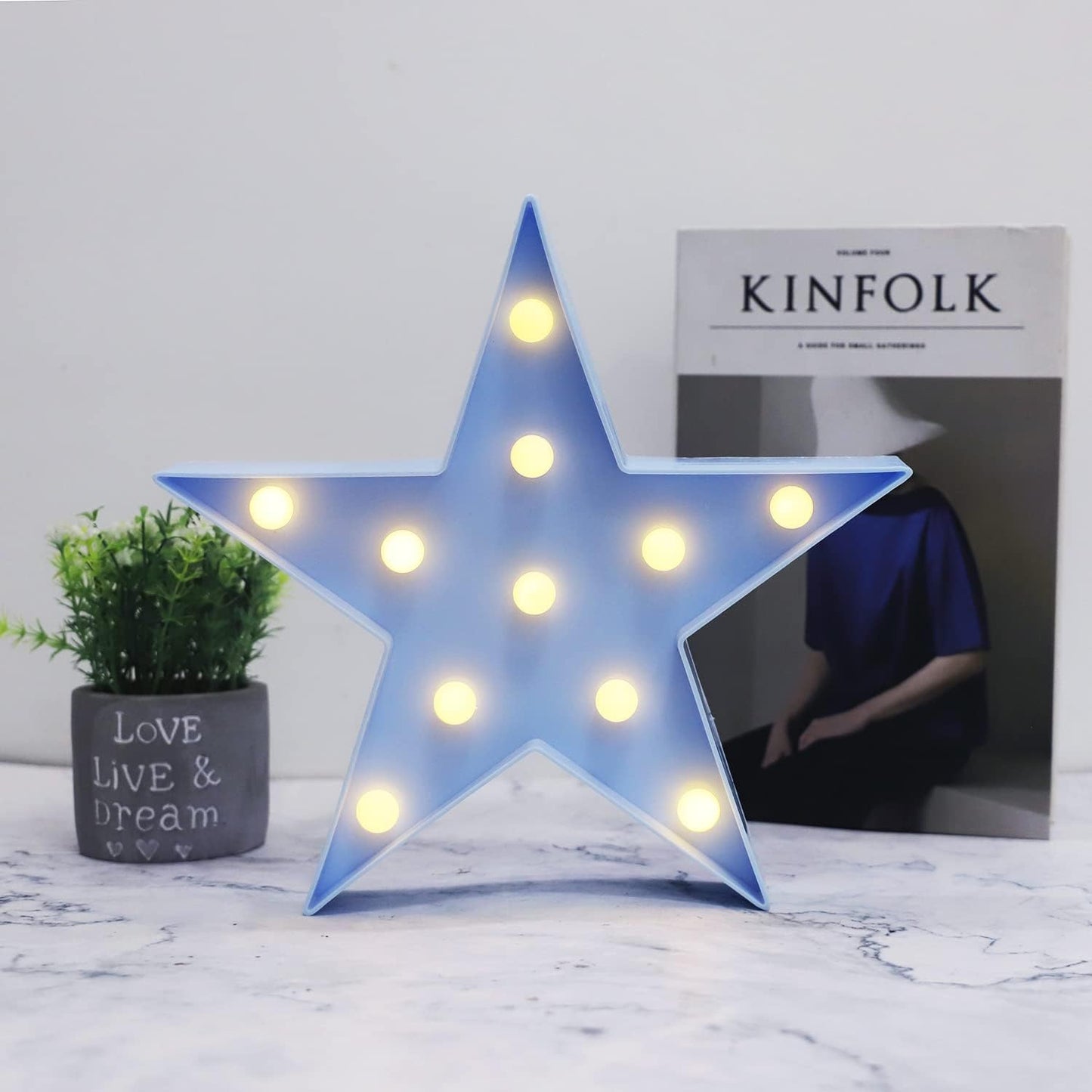 LED Marquee Star Sign Night Light, Battery Operated Star Shaped Desk Table Lamp for Kids, Baby, Child, Girl Gift, Nursery Room, Wall Decor - Blue