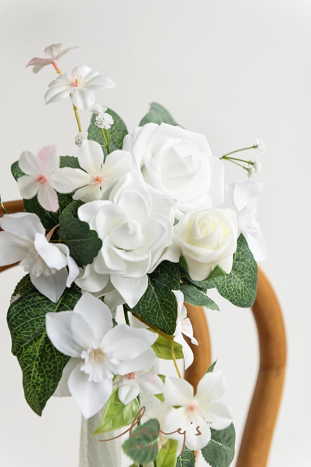 Ling's moment 8pcs Wedding Artificial Aisle Pew Flowers Chair Decorations White & Sage Green Arrangements with Chiffon Ribbons for Ceremony Chair Back Floral Reception Church Party Outdoor