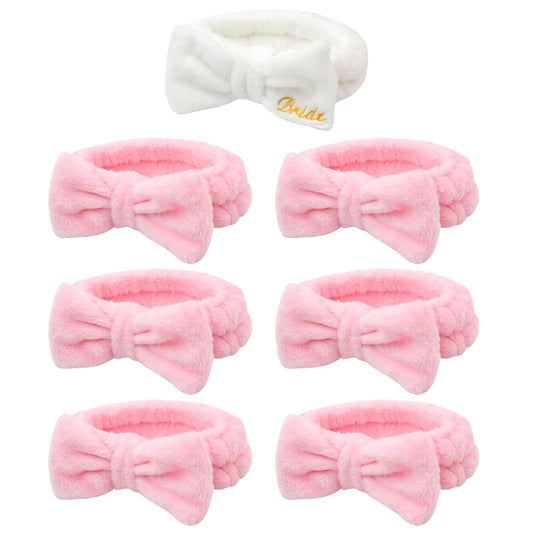 Semato Bachelorette Party Favor Set - Bride & Bridesmaid Spa Headbands(1 bride+6 Pink)
