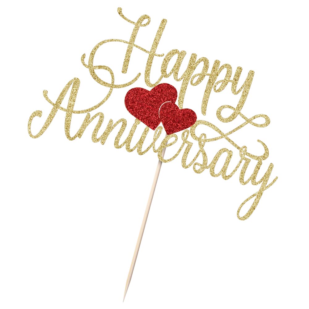 Kaoenla Gold Glitter Happy Anniversary Cake Topper