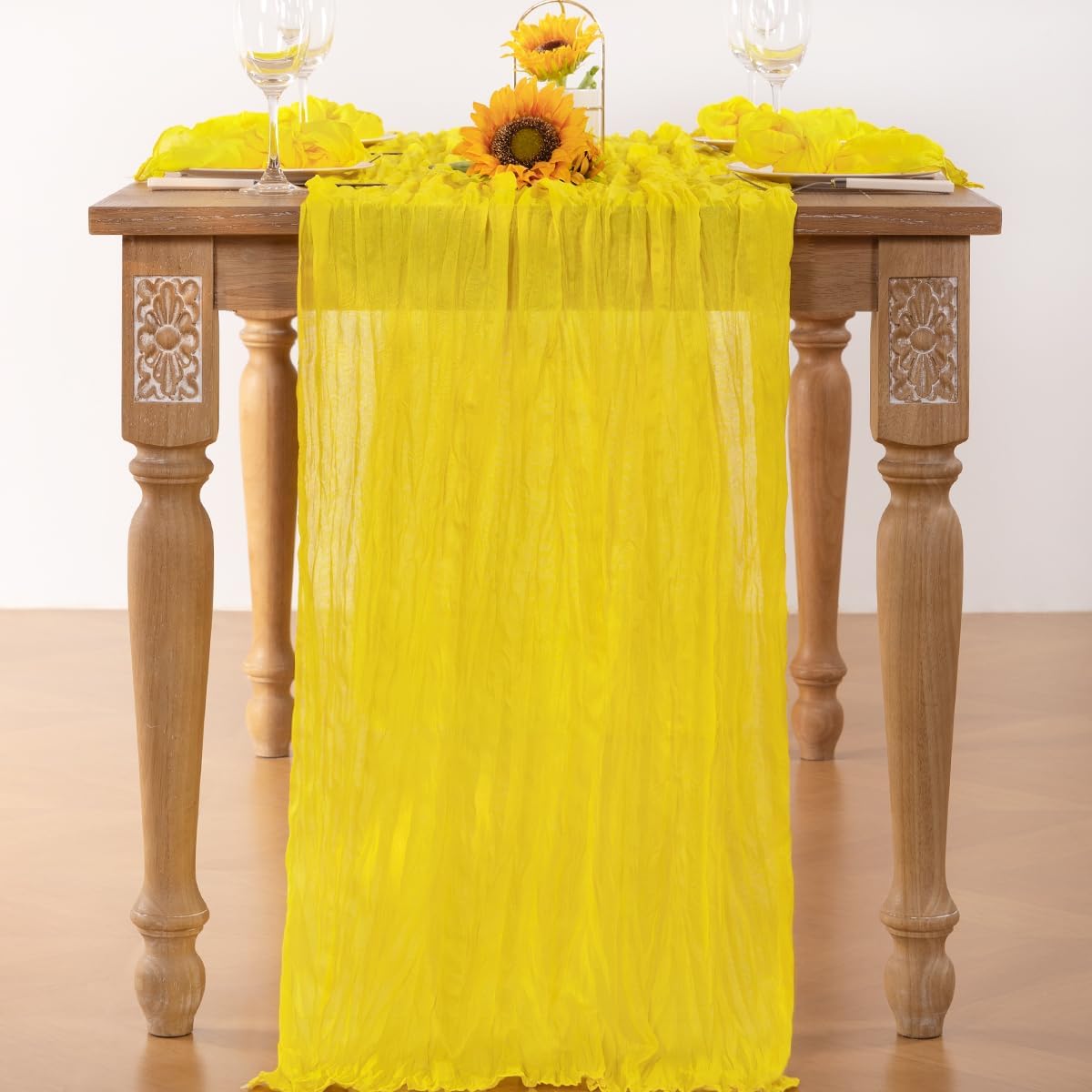Lemon Yellow Cheesecloth Table Runner Fall Table Runner Boho Gauze 120 Inches Yellow Cheese Cloth Fall Table Decorations for Thanksgiving Wedding Bridal Baby Shower Parties Decor