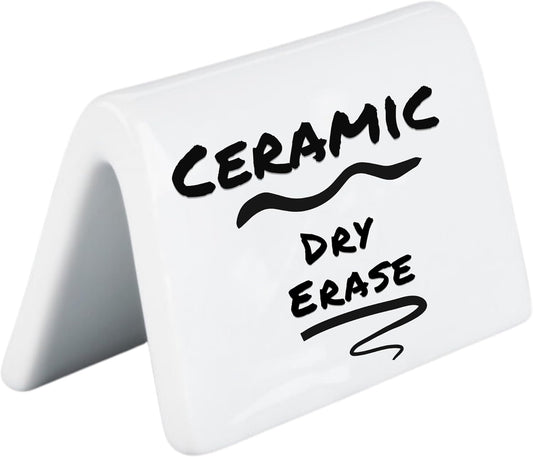 Double Sided Ceramic Dry Erase Table Tent Sign White - 3-1/2"x2" - Reusable Tabletop Setting. Great for Wedding, Birthday, Picnic, Banquet, Buffet, Bakery, Party, Events, Message Board, Food Tents
