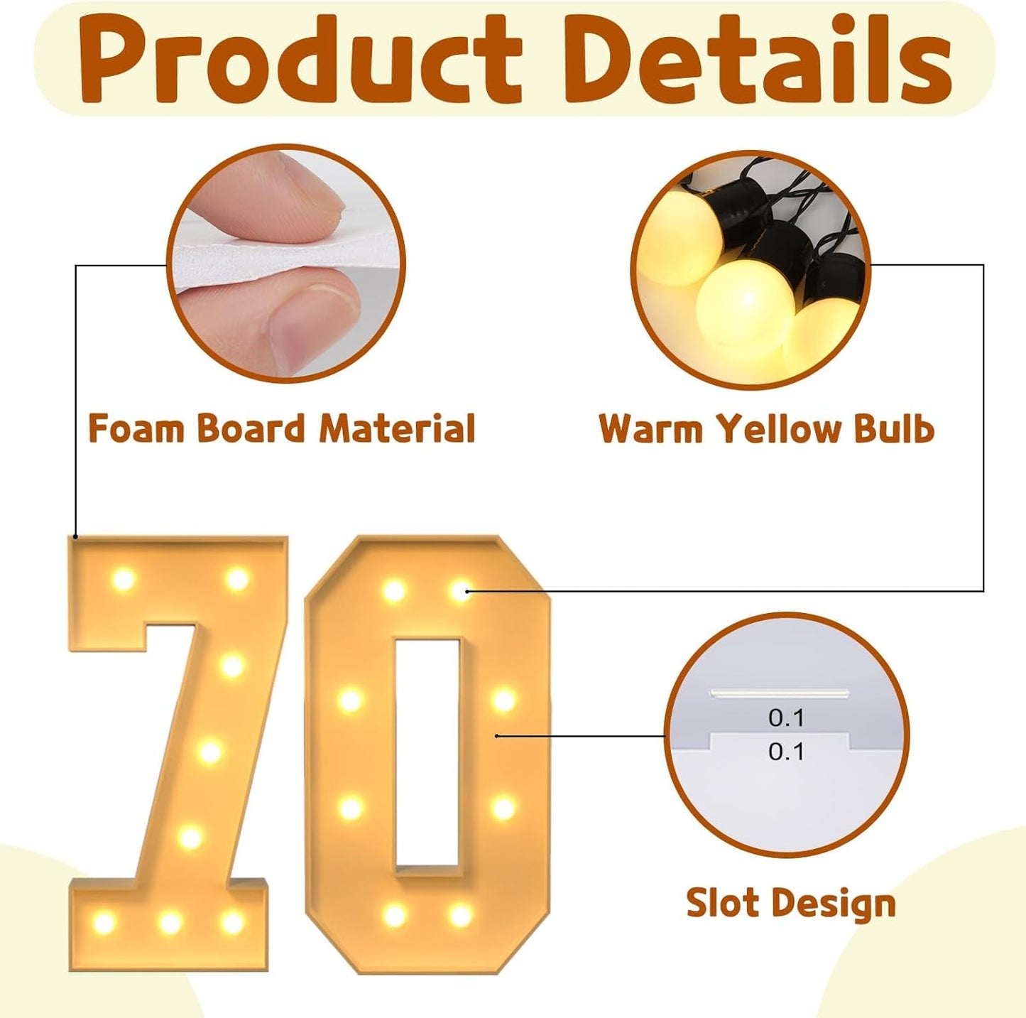 imprsv 3FT Marquee Light Up Numbers, Marquee Numbers 70th Birthday Decorations for Women Men, Large Light Up 70 Birthday Women Foam Board Anniversary Party Decorations Arch Kit (DIY)