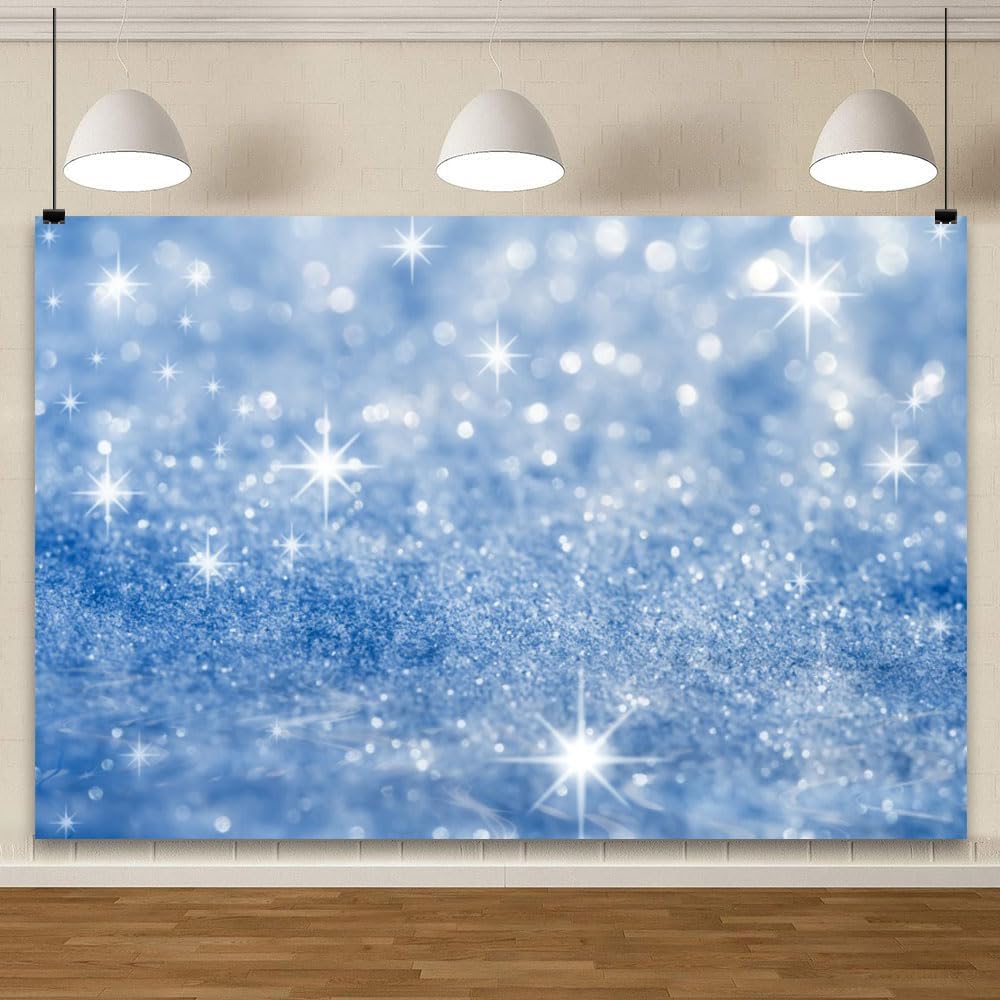 YongFoto Silver Blue Glitter Backdrop 8x6ft Silver Light Spots Blue Sequin Bokeh Photography Background Birthday Bridal Shower Wedding Photography Background Party Banner Portraits Photoshoot Props