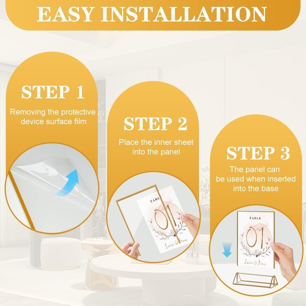 16 Pack Gold Acrylic Sign Holder, 5x7 Inch Picture Frames Wedding Double Sided Display Clear Sign Holders Stand Desktop Table Menu for Wedding Party Restaurant