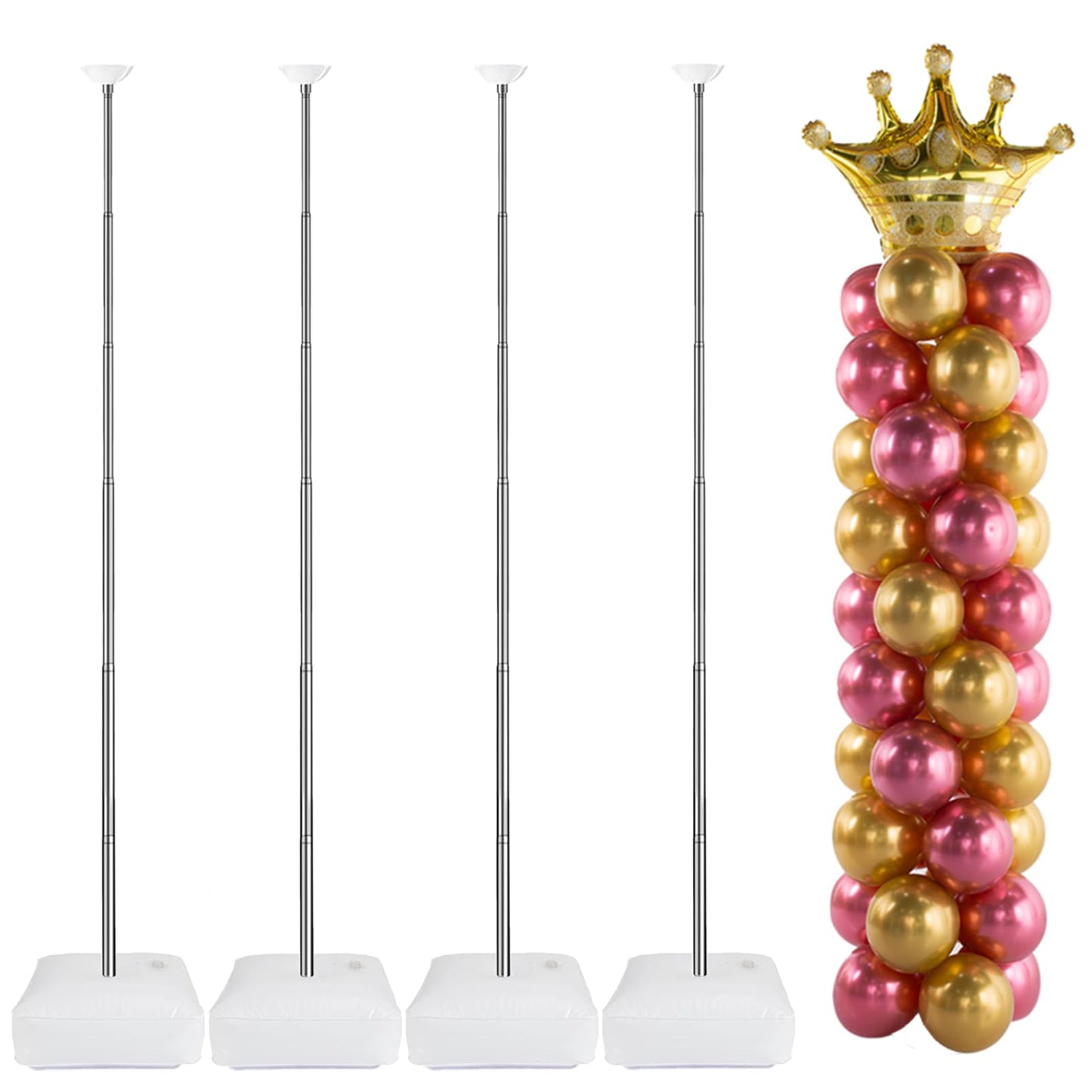 AooeDomi Metal Balloon Column Kit Set of 4, Reusable Telescopic Design with Base, Height Adjustable