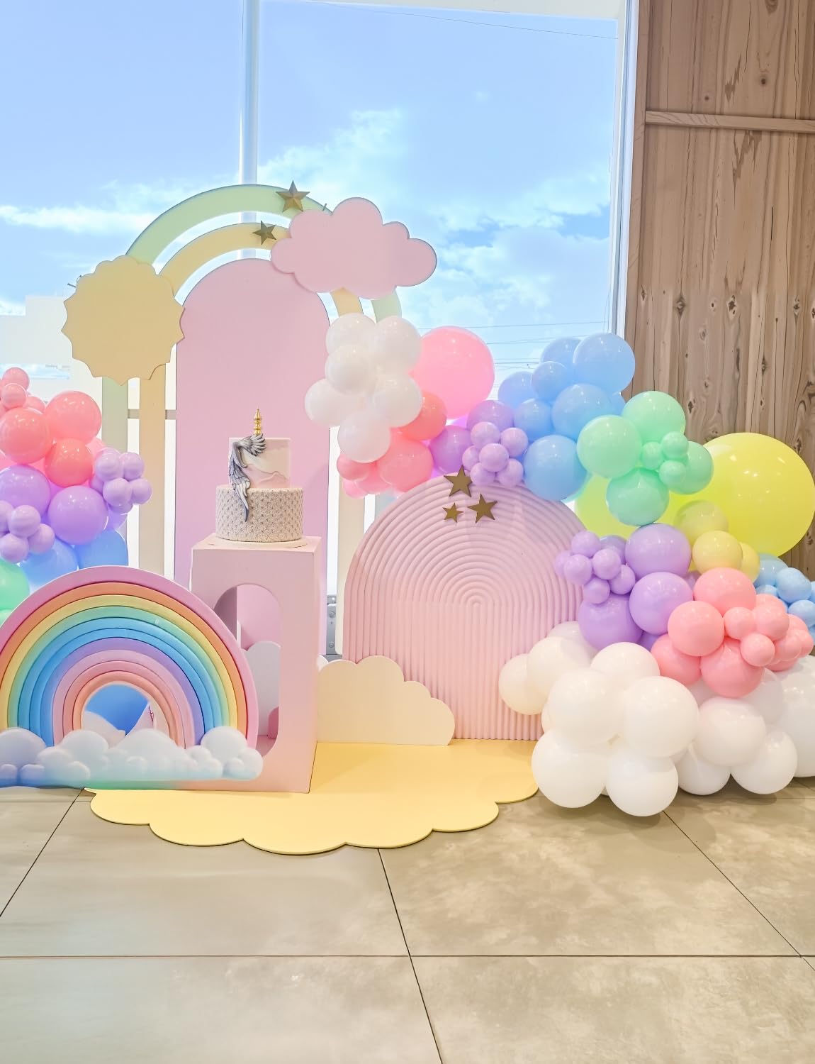 Haolongfa Pastel Rainbow Balloons Arch Garland Kit for Pastel Party Decor
