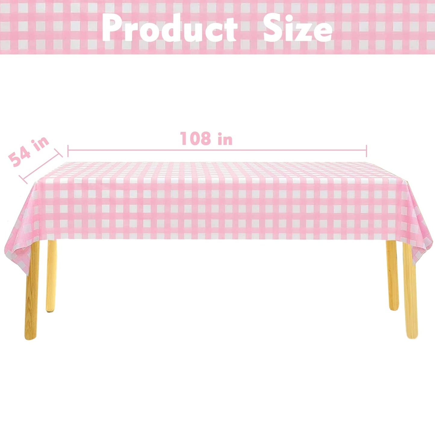 Kesfey 3 Packs Pink Gingham Tablecloth Pink and White Checkered Tablecloths 54 x 108 Inches
