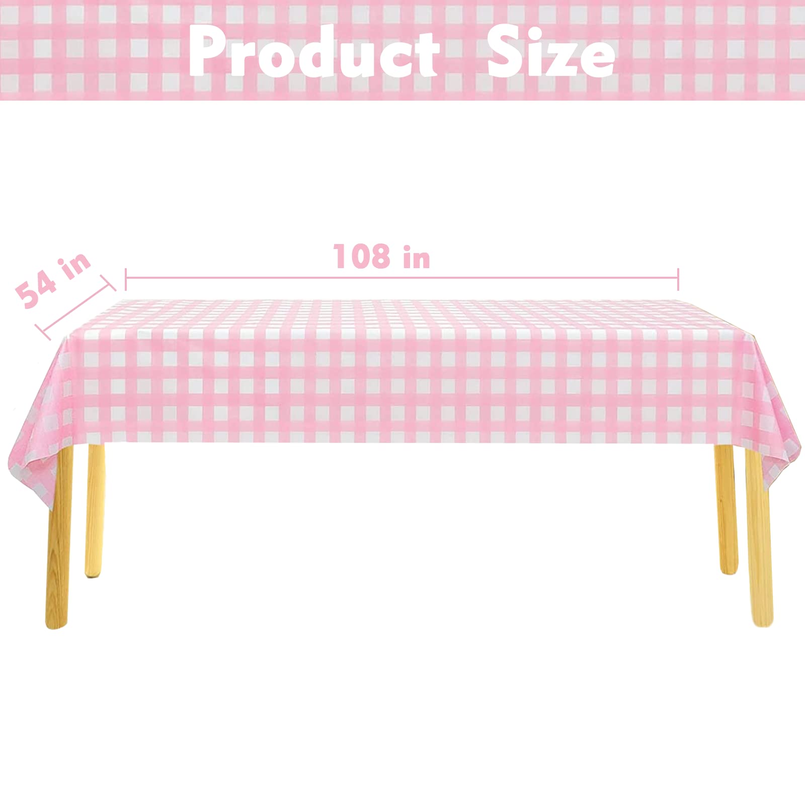 Kesfey 3 Packs Pink Gingham Tablecloth Pink and White Checkered Tablecloths 54 x 108 Inches