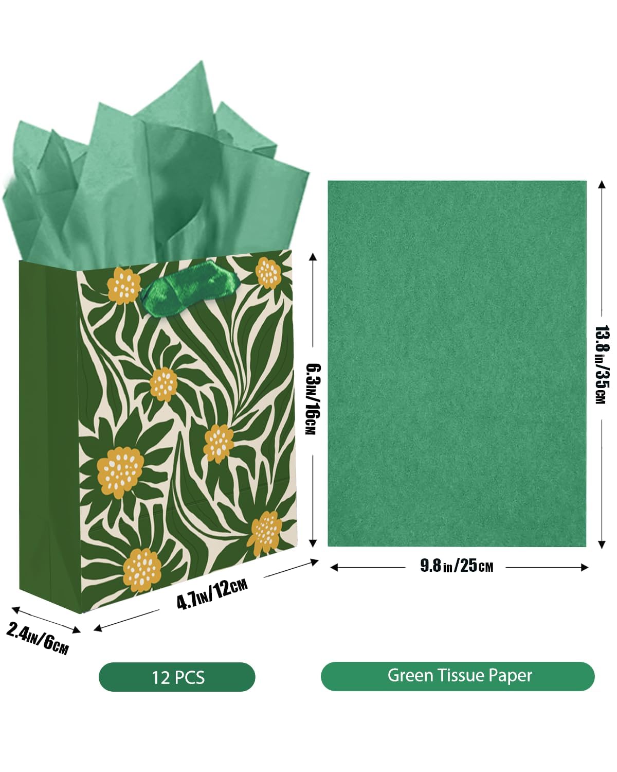 qiqee 7.9"x4.3"x9.6" 6PCS Clash Flowers Paper Gift Bags with Tissue Paper Handles Medium Size Bags（