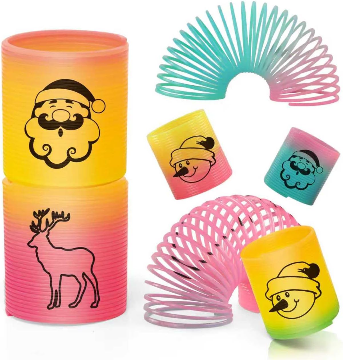 36 Packs Spring Rainbow Magic Fidget Stress Coil Mini Springs Bulk Toys Party Favor Birthday Carnival Prize Goodie Bag Stuffers for Kids Boys Girls (Christmas)