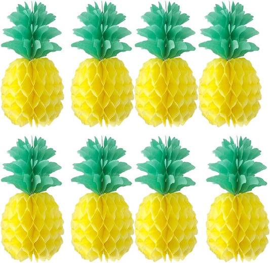 8inch Paper Pineapple Honeycomb Decorations 8pcs Tissue Party Pineapple Centerpieces Hanging Pineapple for Table Decor for Summer Tropical Hawaiian Beach Decor