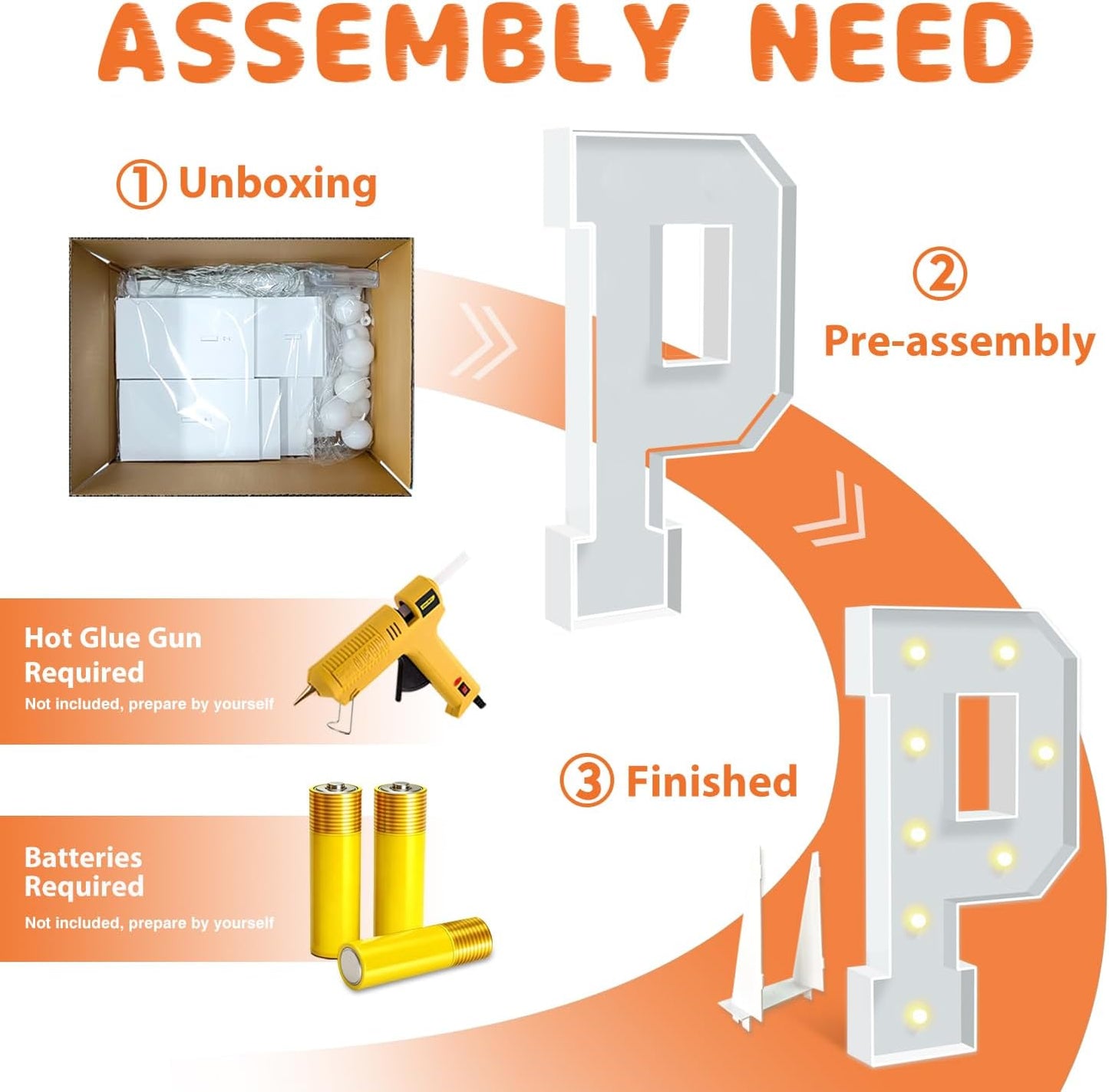 3FT Light Up Marquee Letters P, Large Lighted Letters for Party Backdrop Decor, Mosaic Cardboard Letter for Weddings, Birthdays, Anniversaries, New Year's Celebrations, Easy to Assemble