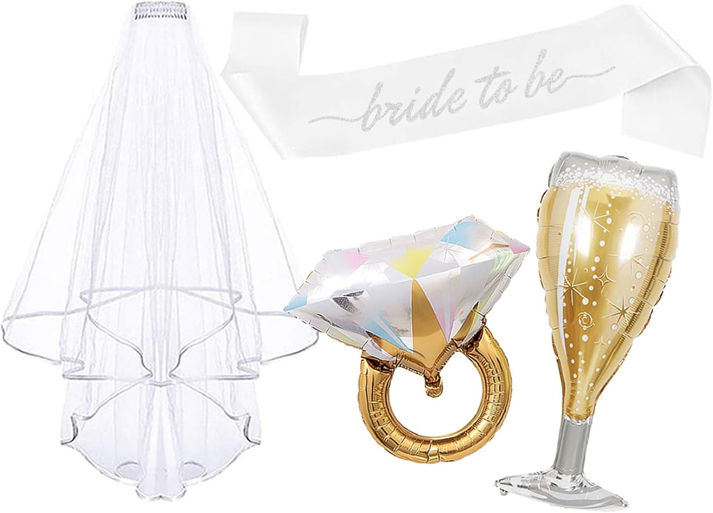 4PCS Bachelorette Blue Sash and Veil for Bride Party, Bride To Be Accessories for Bridal Shower Engagement Wedding