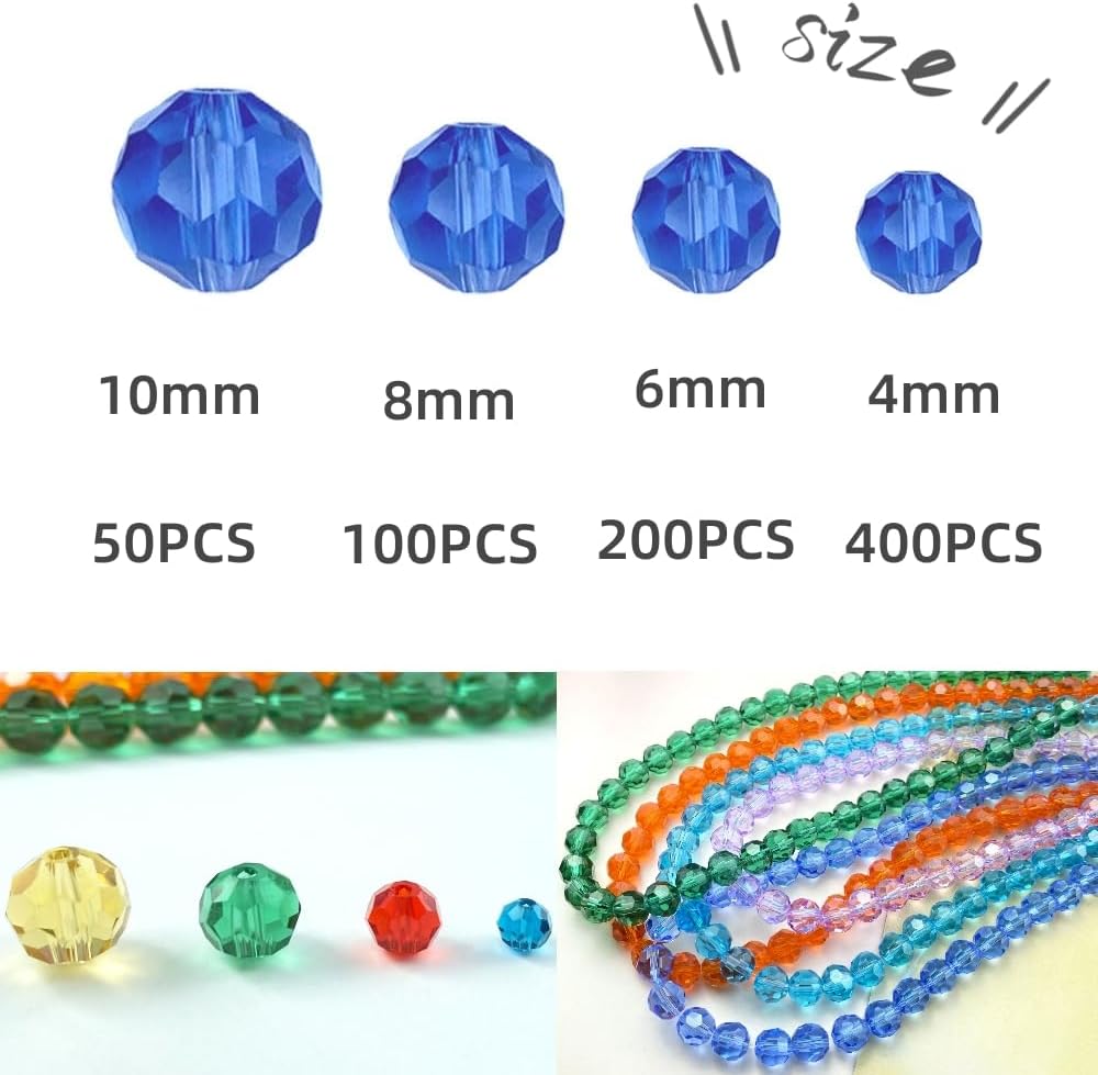 400 PCS 4mm Crystal Glass Beads Round Multiple Faceted Loose Spacer Glass Beads for DIY Handcrafte Bracelet Necklace Earring Jewelry Making(Light Green)
