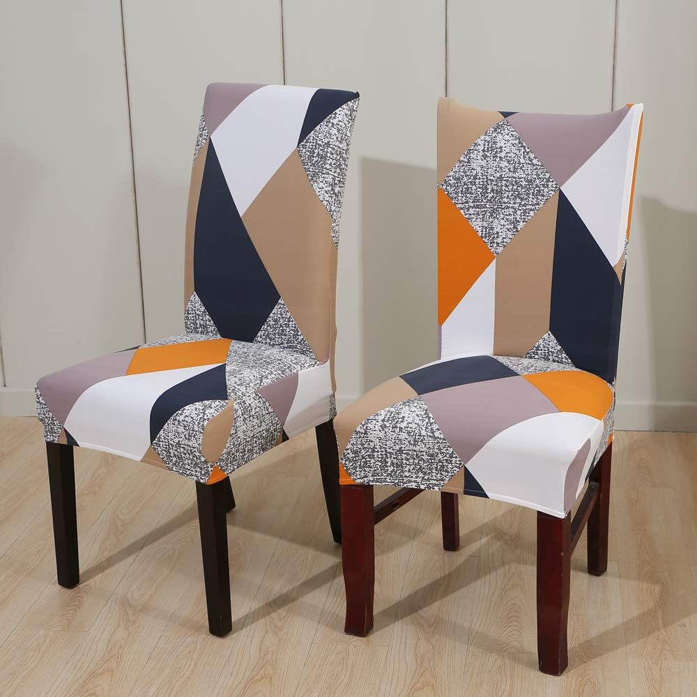Stretchy Parson Chair Slipcovers for Dining Room Chair seat Covers Chair Protectors for Party Pet Protection Universal Fit Soft Polyester (Set of 4, Geometric)