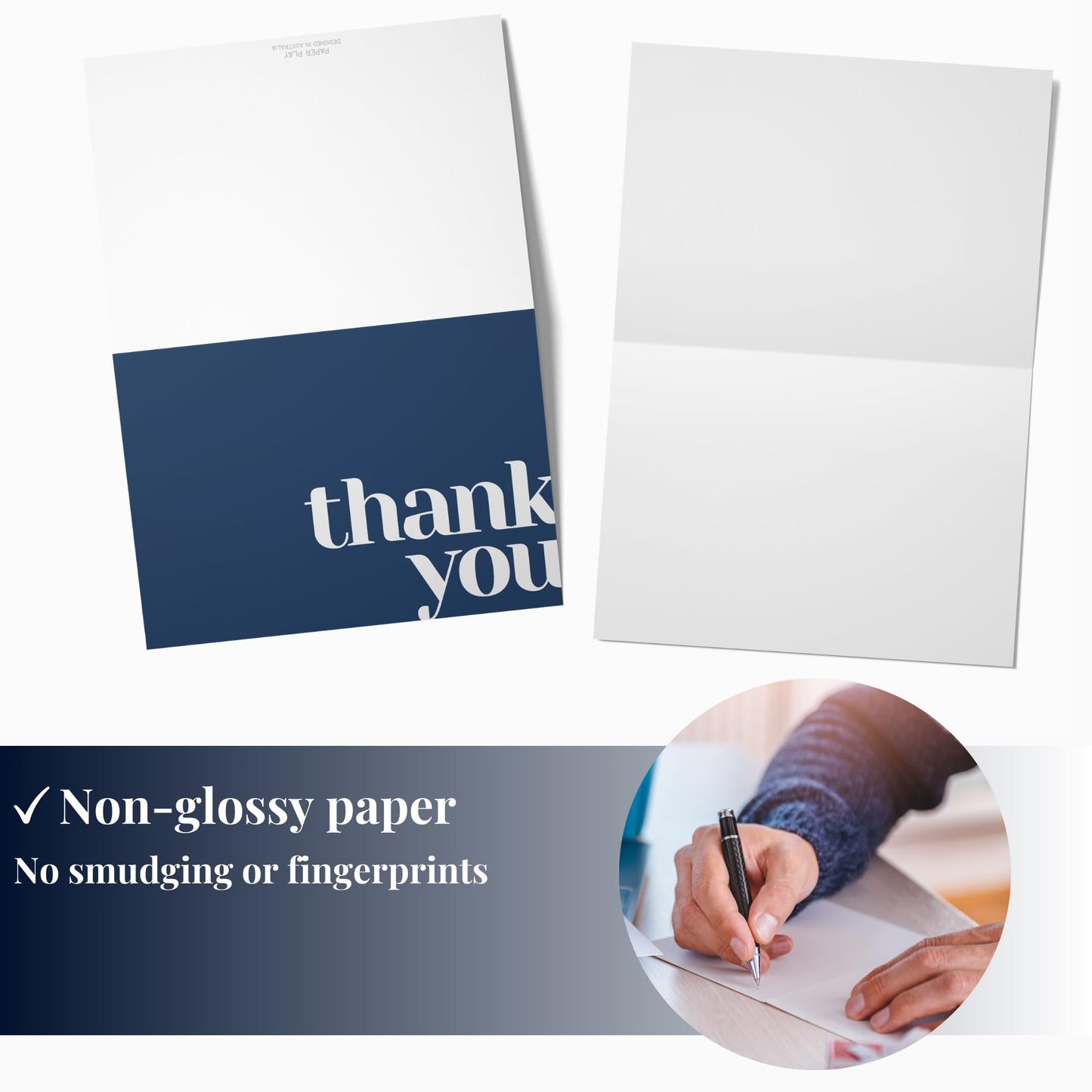 Paper Play Thank You Cards Bulk Pack of 40 Blue, 5x3.5 Inches with Matching Stickers & Envelopes