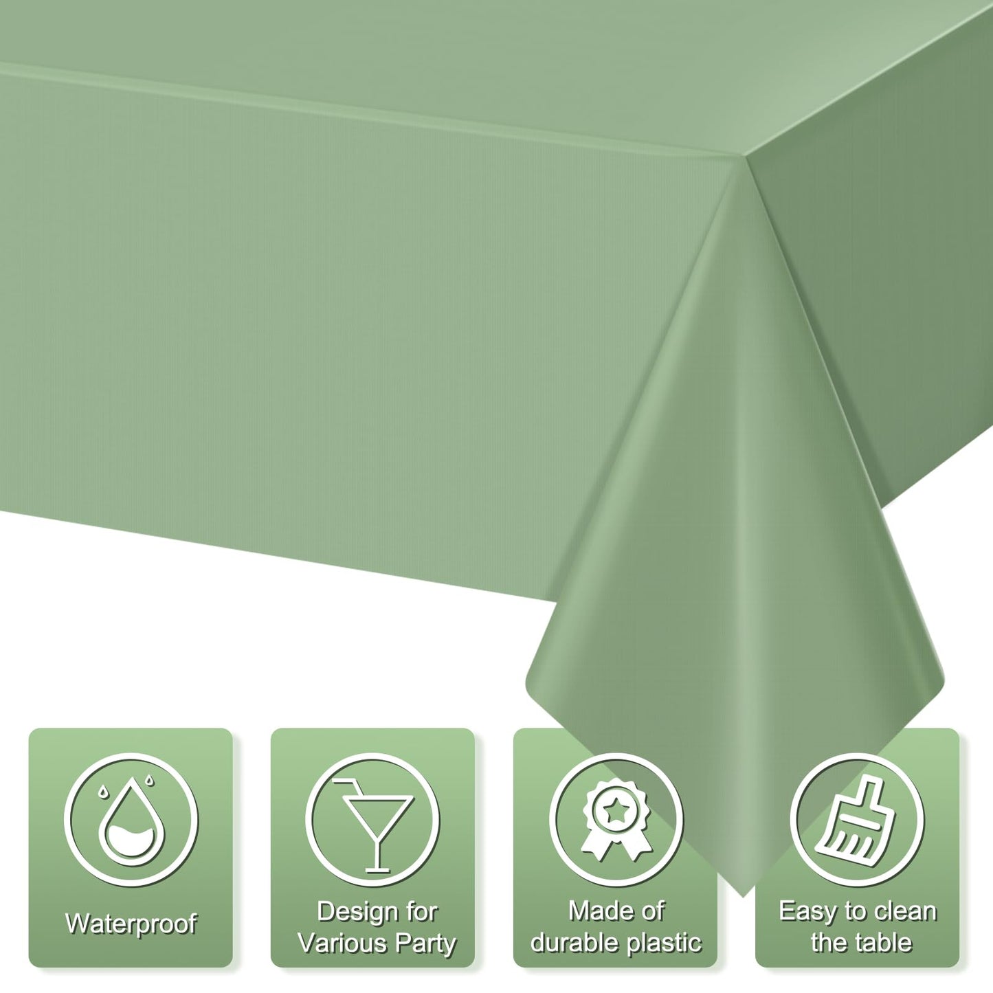 3Pack Sage Green Plastic Tablecloths for Rectangle Tables, Light Green Disposable Tablecloth