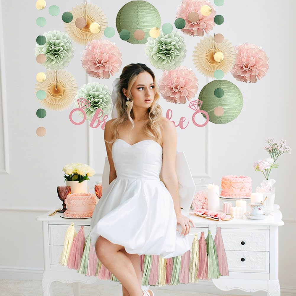Dusty Pink and Sage Green Bridal Shower Decorations Boho Pastel Bride to Be Sage Green and Blush