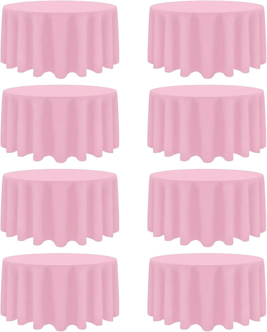 8 Pack Pink Round Tablecloth 120 Inch Stain and Wrinkle Resistant Round Pink Table Cloth Reusable and Washable Polyester Fabric Table Covers for Buffet Wedding Party and Banquet