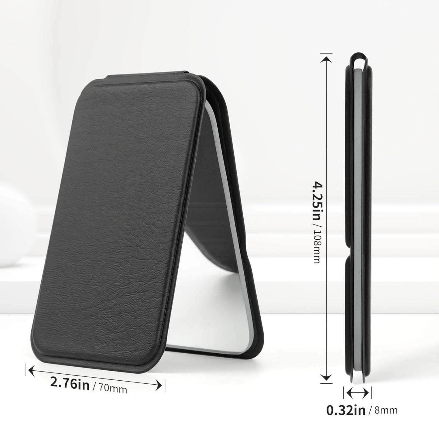 DUcare Mini Folding Mirror Portable Travel PU Portable Adjustable Rectangular Ultrathin Vanity Mirror with Stand, for Travel, Camping,Home